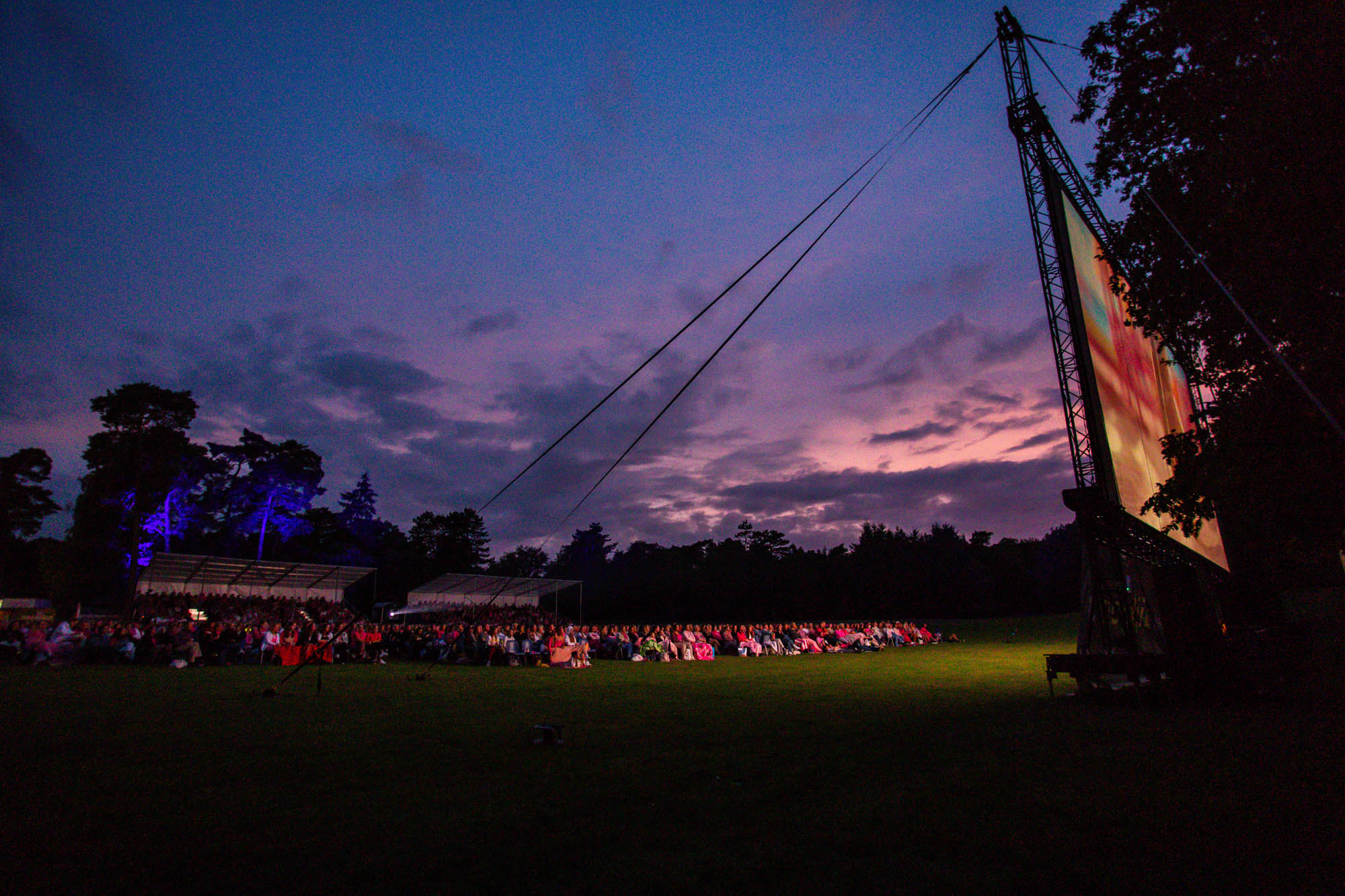 Openluchtbioscoop in het bos van Berg & Bos bij avond